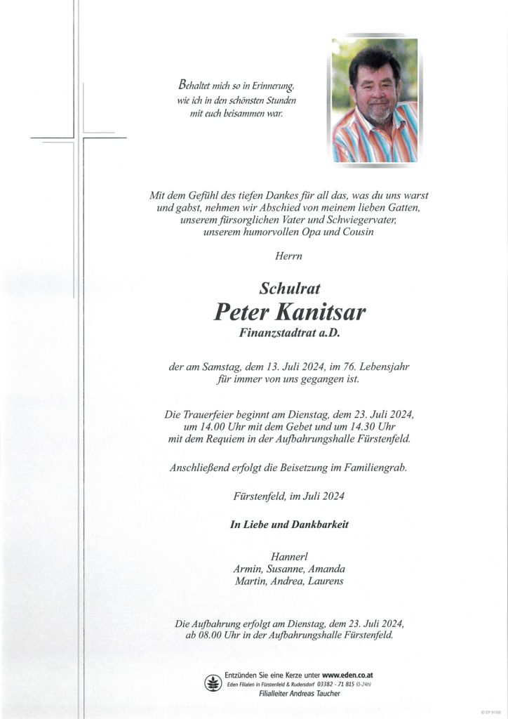 Schulrat Peter Kanitsar Finanzstadtrat a.D.